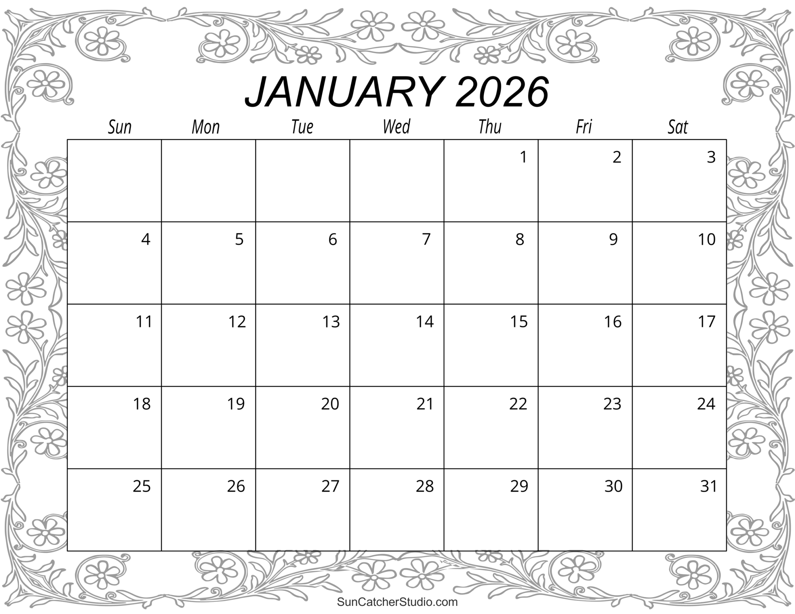 January 2026 Blank Calendar Printable