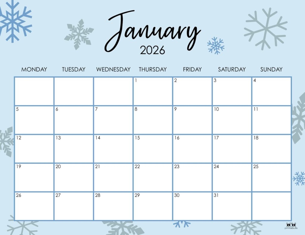 January 2026 Calendars 123 FREE Printables Printabulls