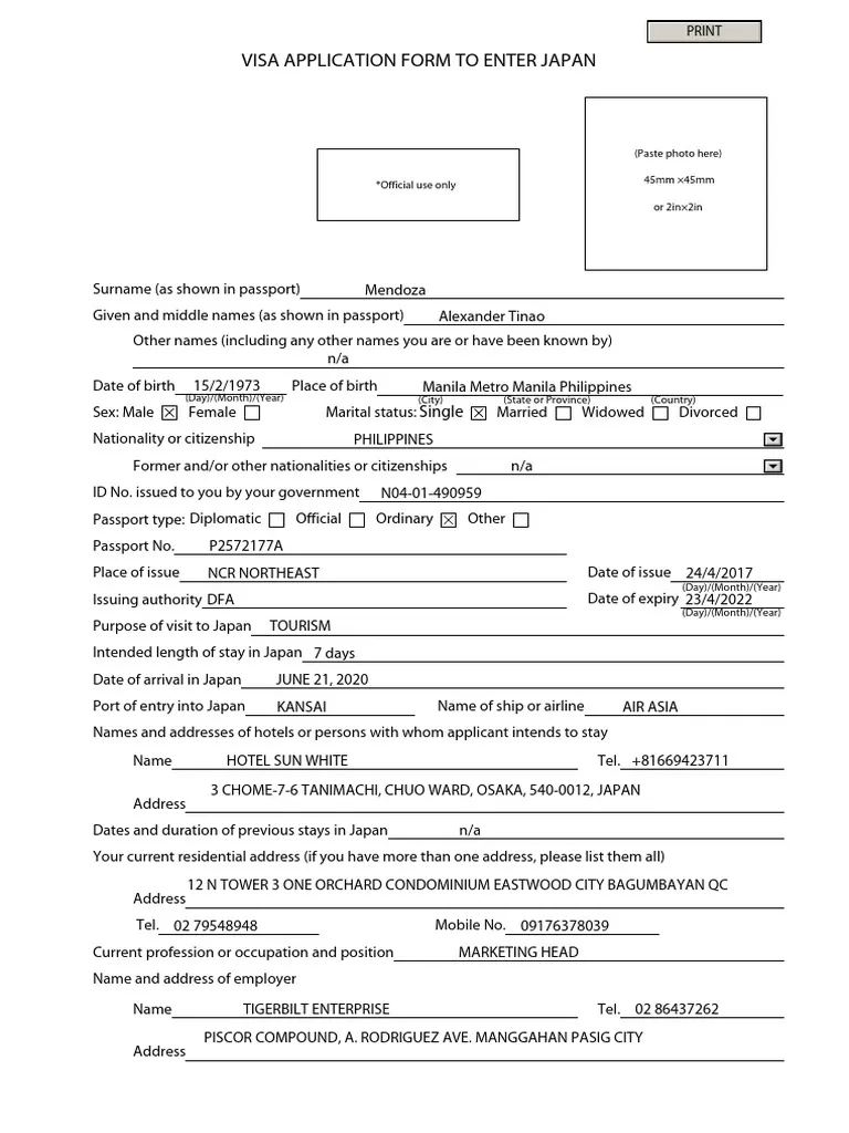 Japan Visa Application Form 2025 Philippines