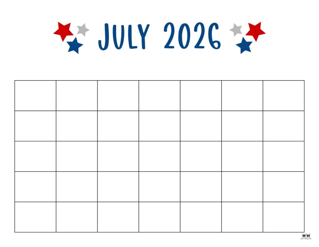 Blank July 2026 Calendar Free