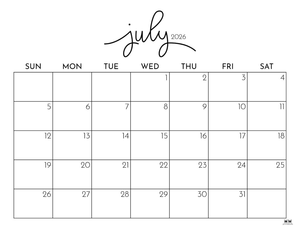 July Calendar 2026 Printable