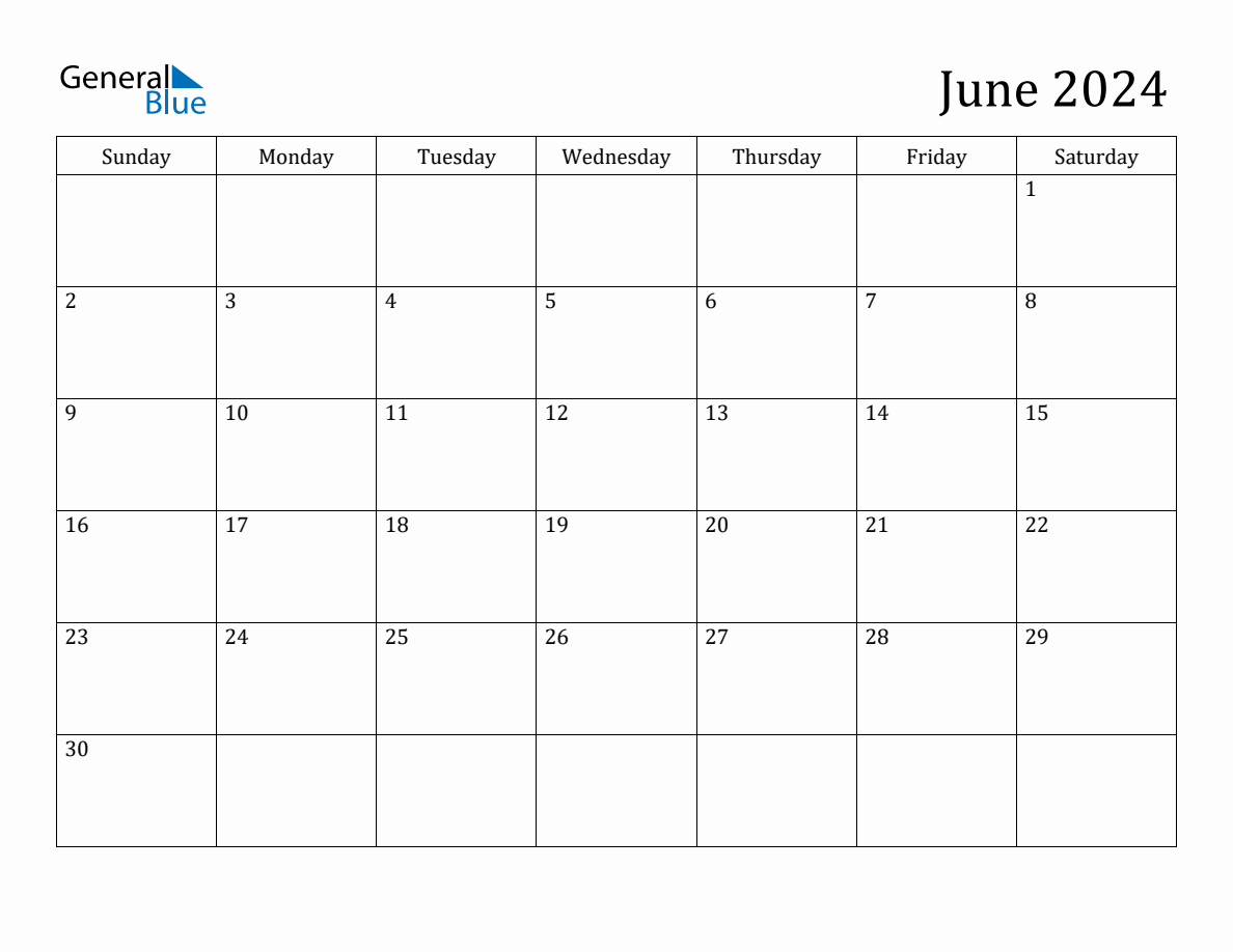 June 2024 Monthly Calendar