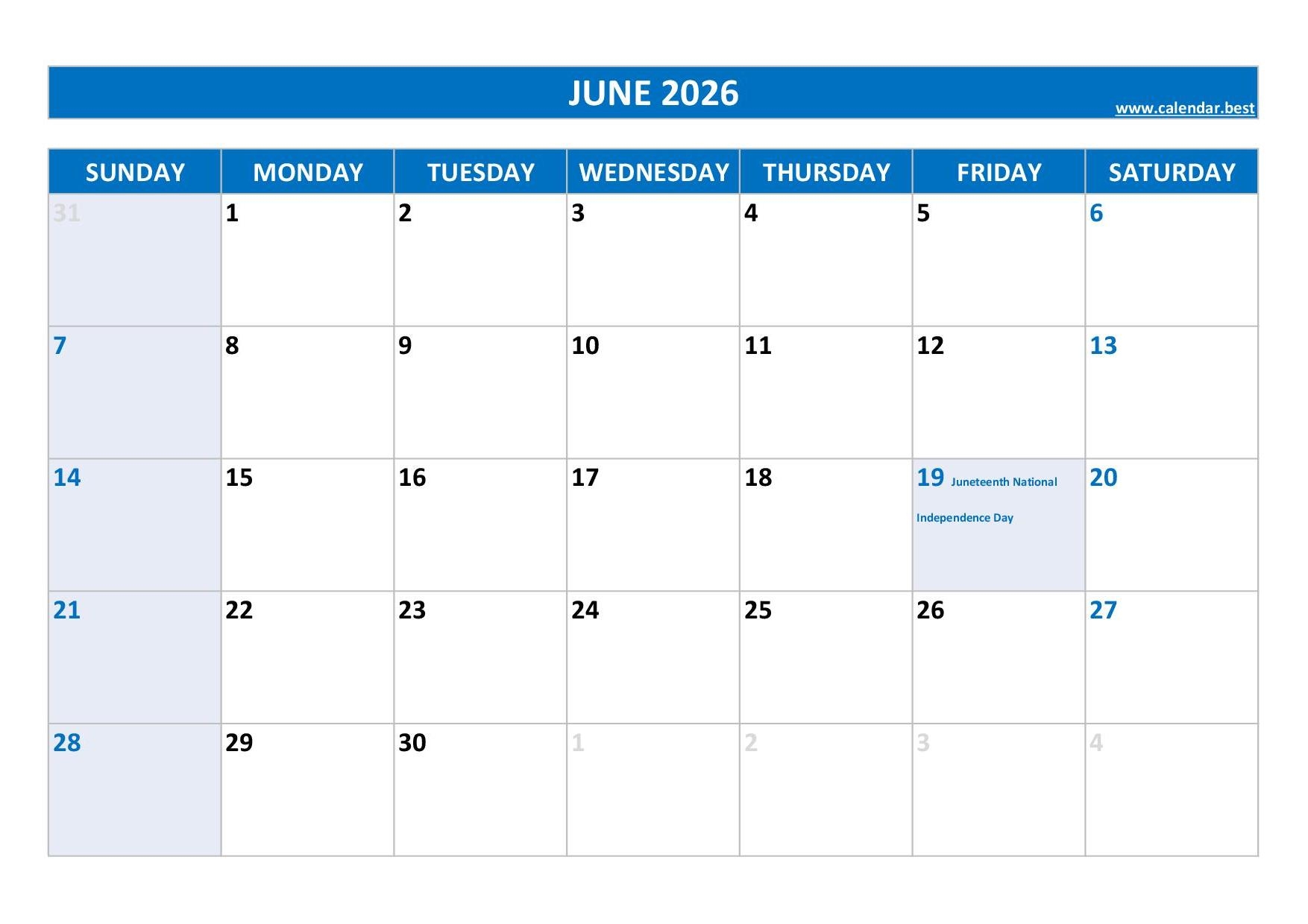 Printable 2026 Calendar June To December