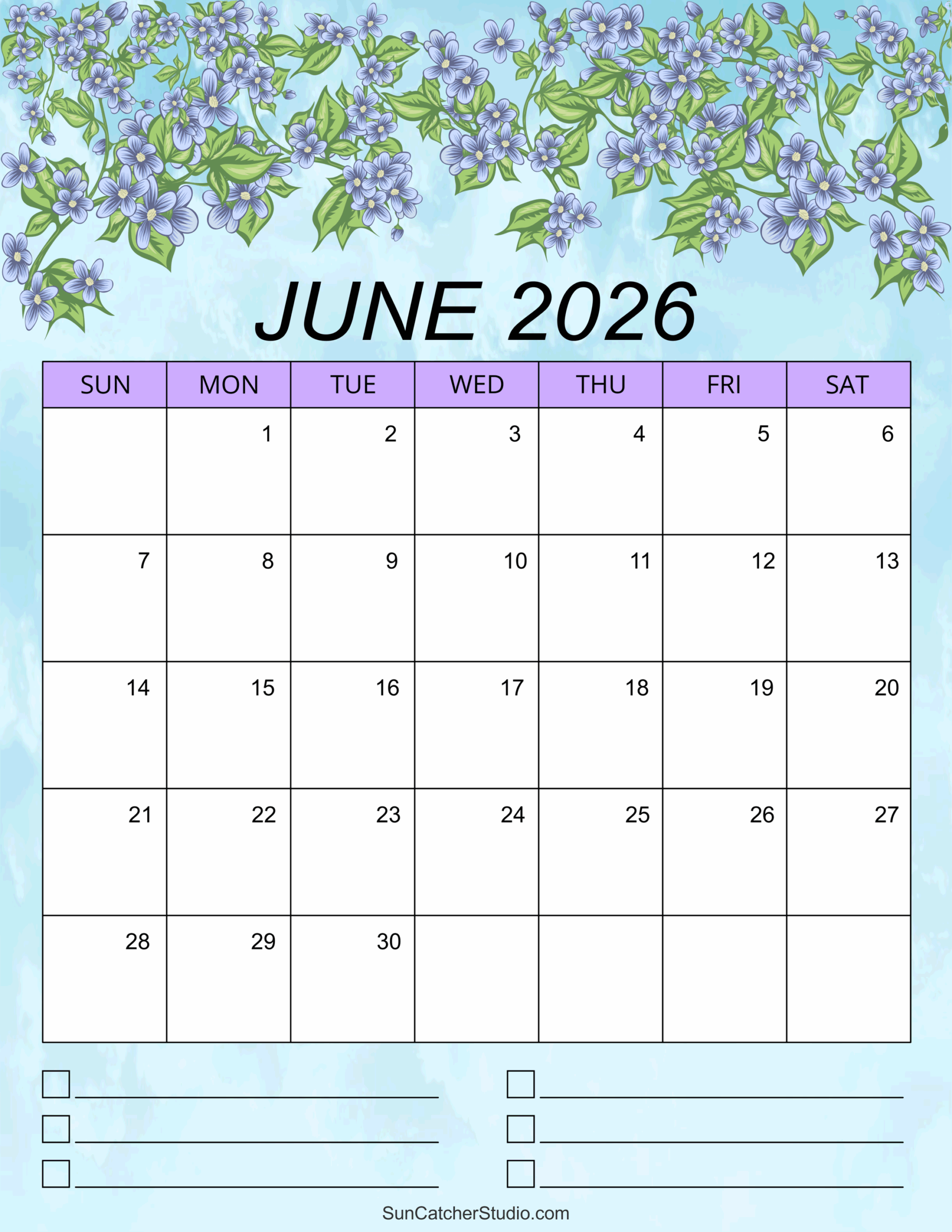 Blank June Calendar 2026 Printable Free