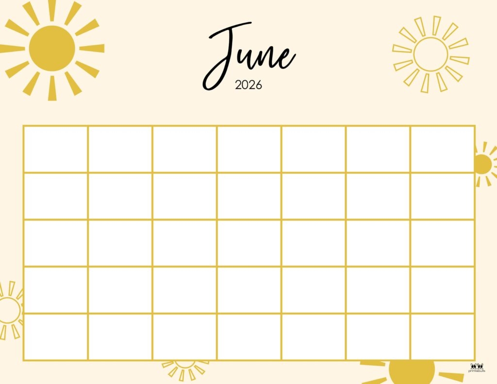 Printable Blank June 2026 Calendar