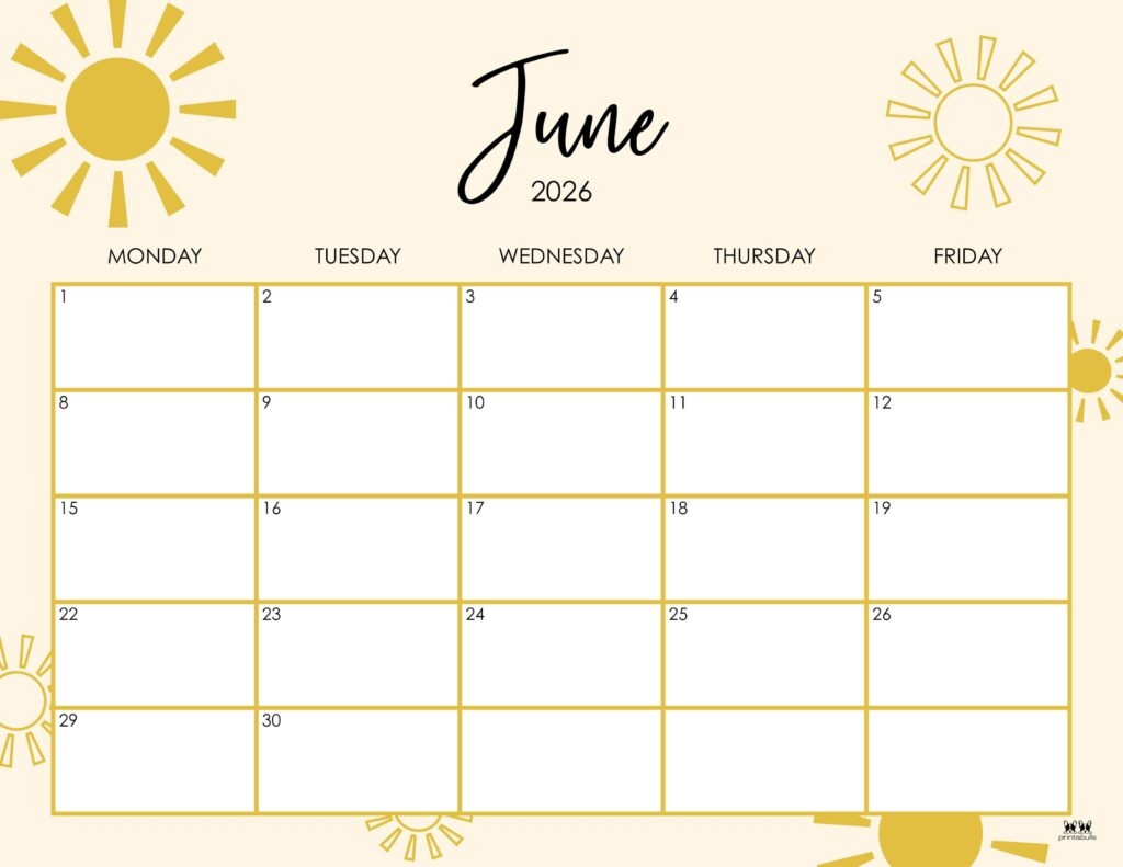 June 2026 Calendars 123 FREE Printables Printabulls