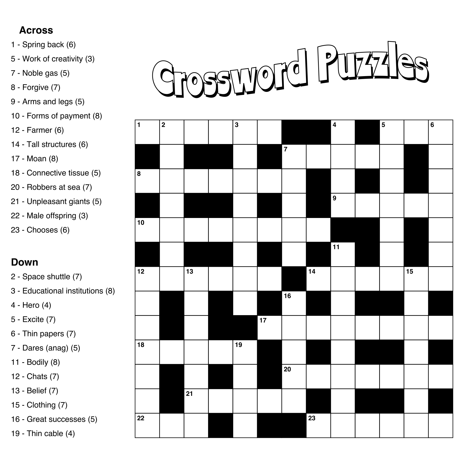 Free Printable Medium Hard Crossword Puzzles