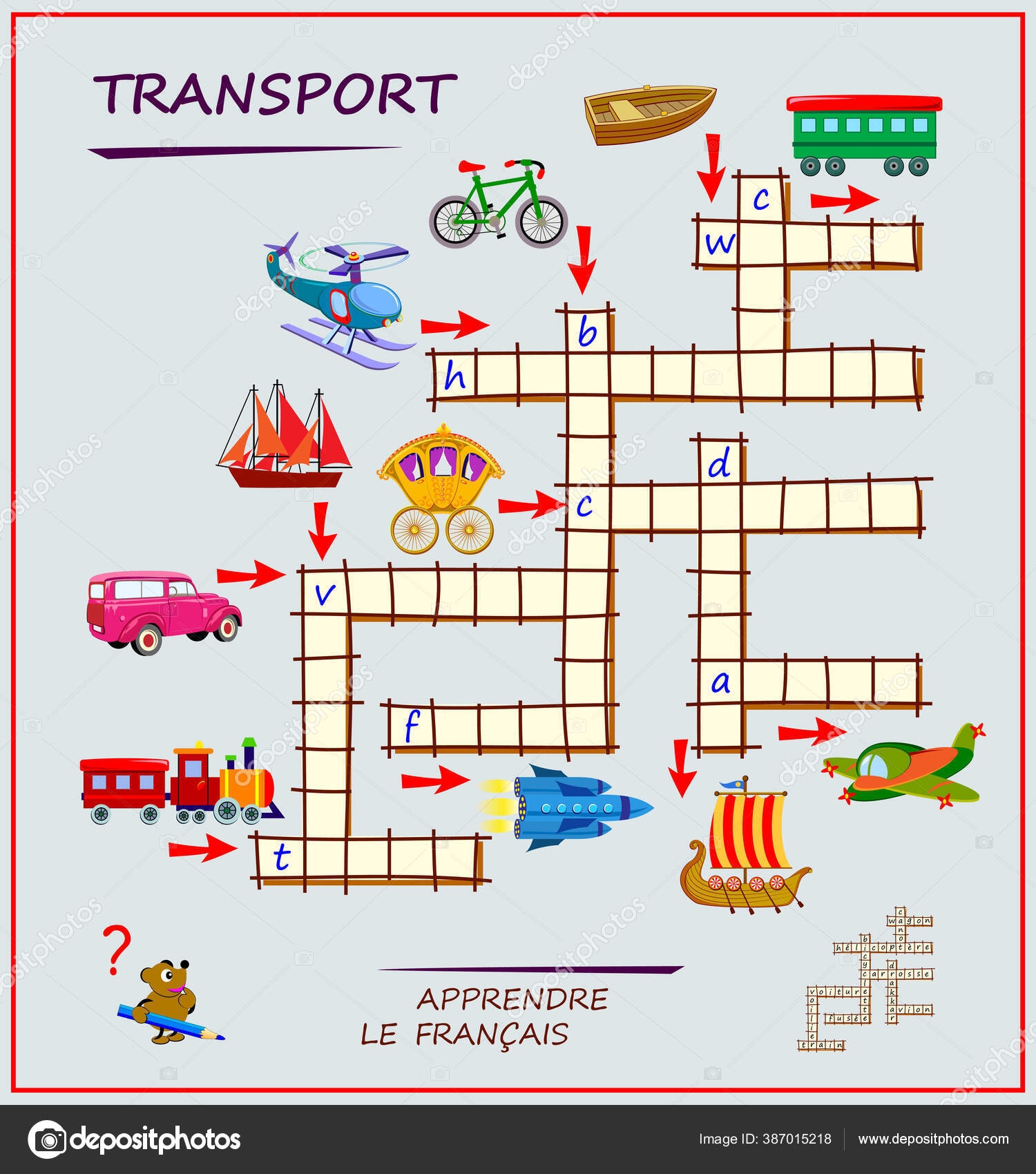 French School Crossword Printable