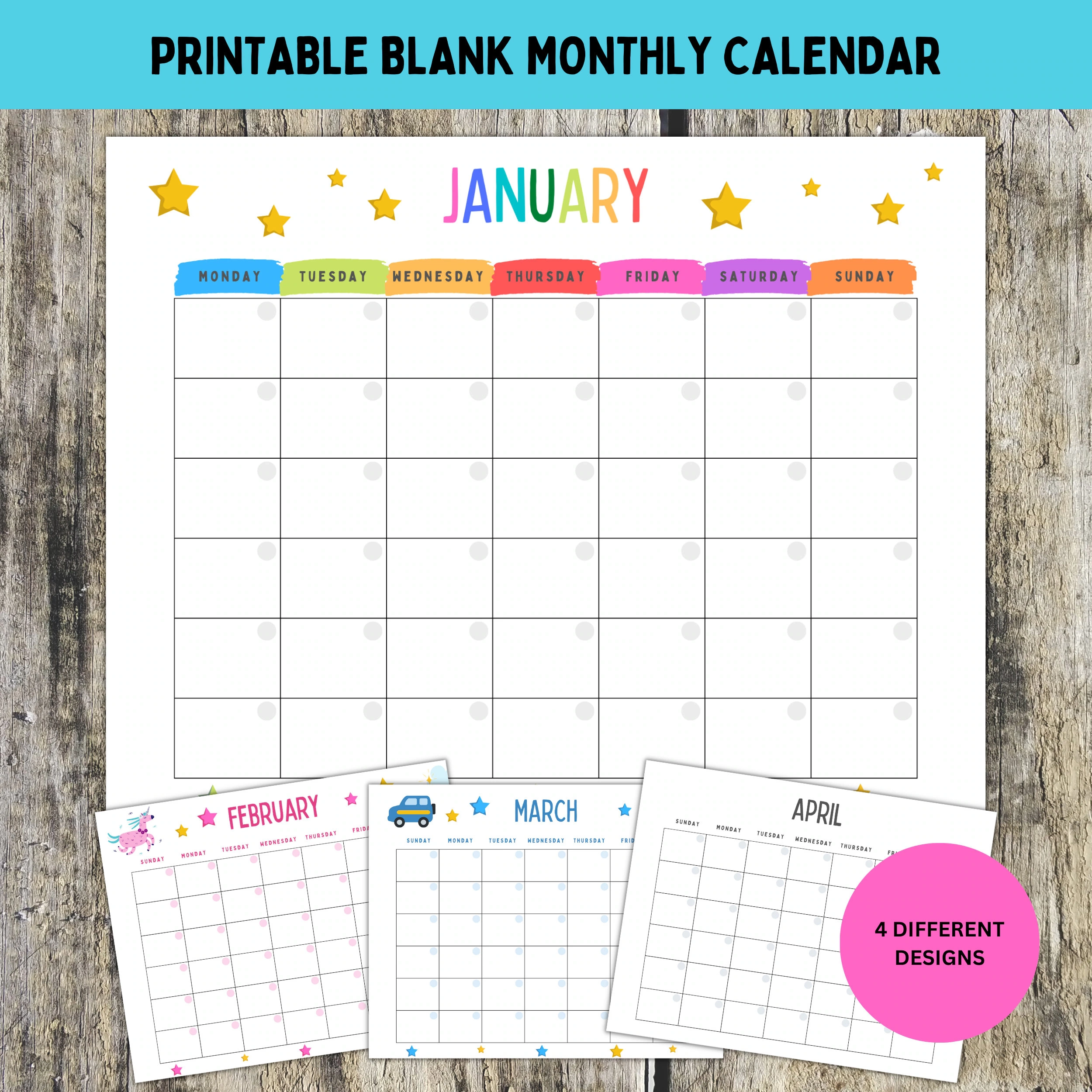 Leerer Kinder Druckbarer Kalender Kinder Monatskalender Kinder 