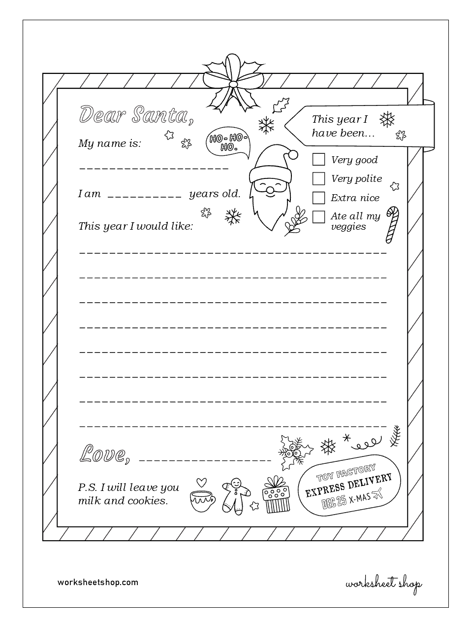 Letter To Santa Worksheet Shop