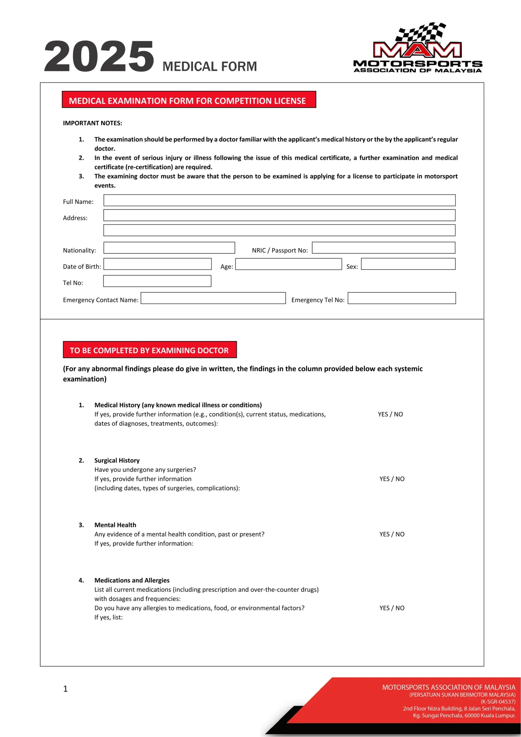 MAM MEDICAL FORM Medical Examination Form 2025 pdf