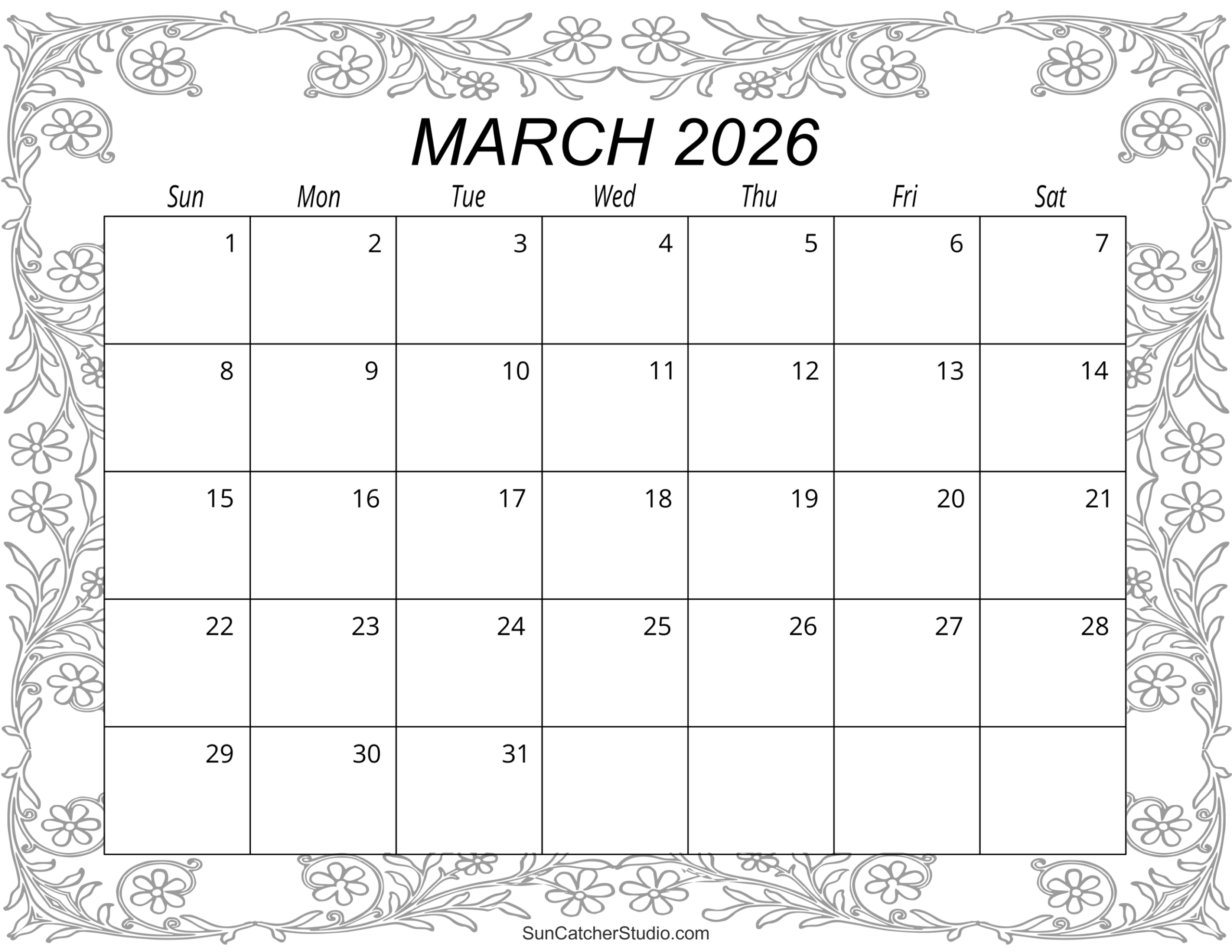 March 2026 Blank Calendar