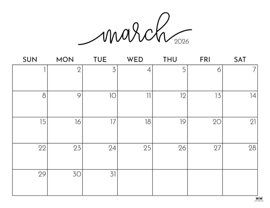March Blank Calendar 2026 Printable Free