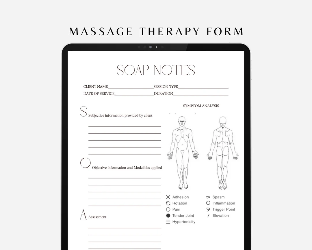 Massage SOAP Notes Template Symptom Analysis Form canva Editable Printable Etsy