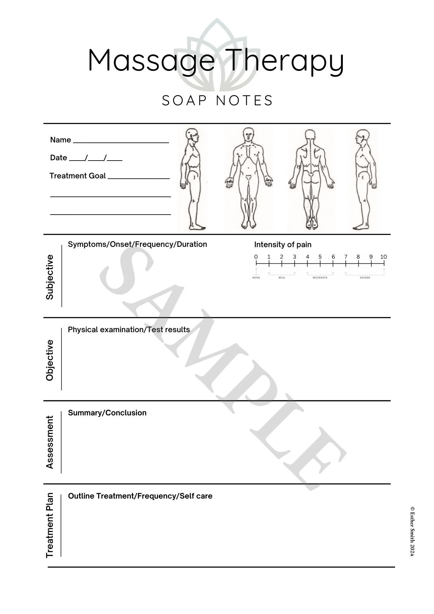 Printable Massage Therapy Soap Notes Template