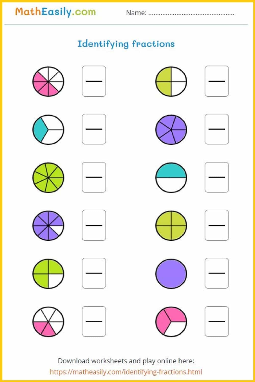 Fraction Printable Worksheets