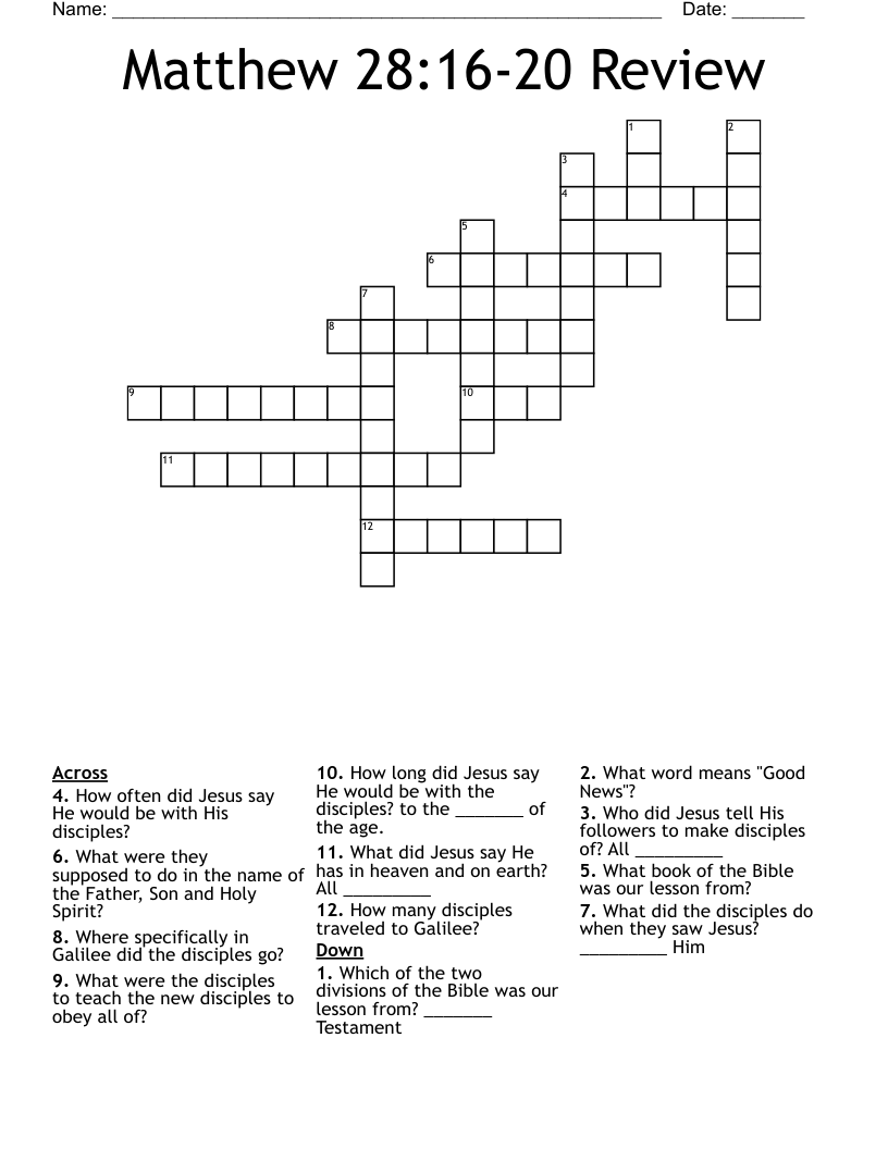 Matthew 28 16 20 Review Crossword WordMint