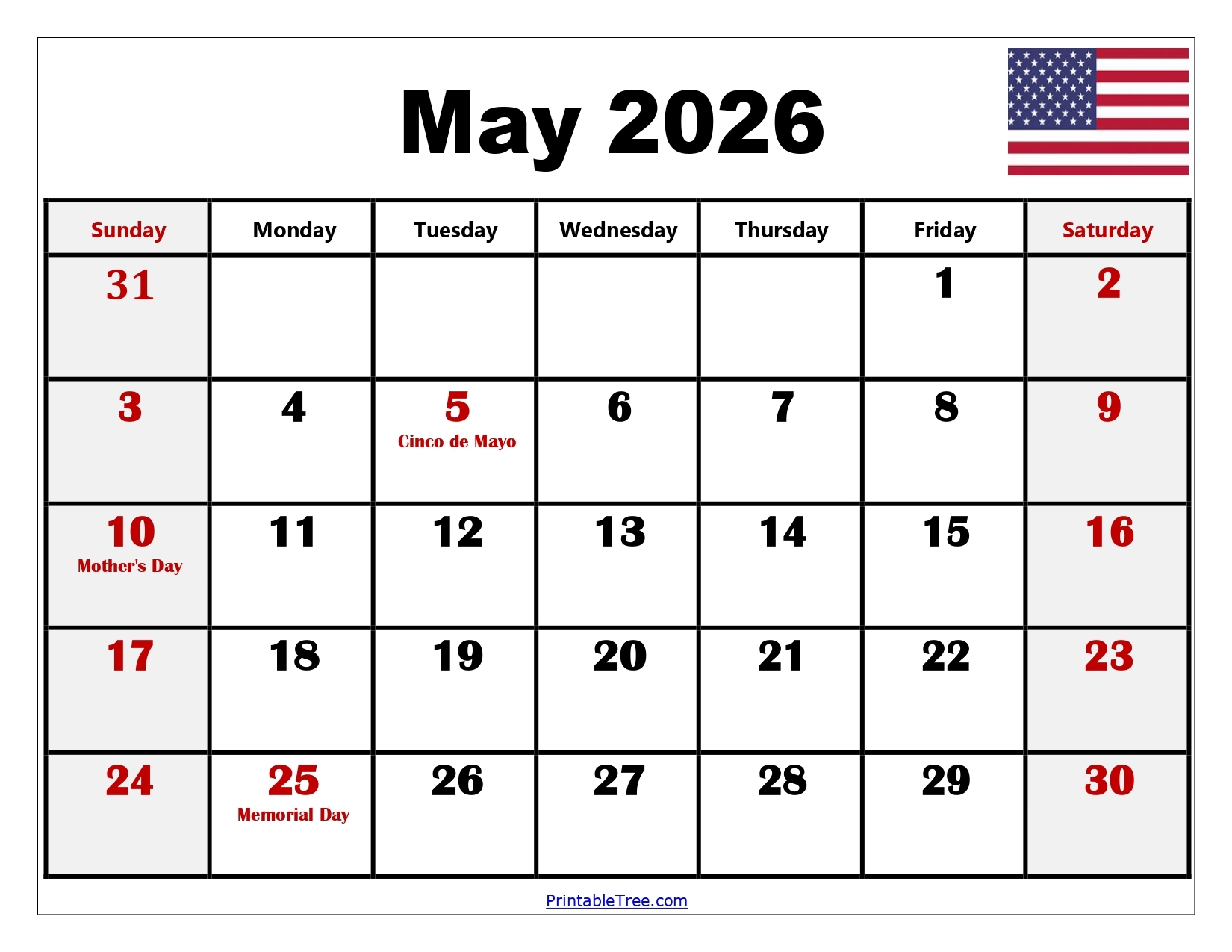 Blank Calendar May 2026 Pdf