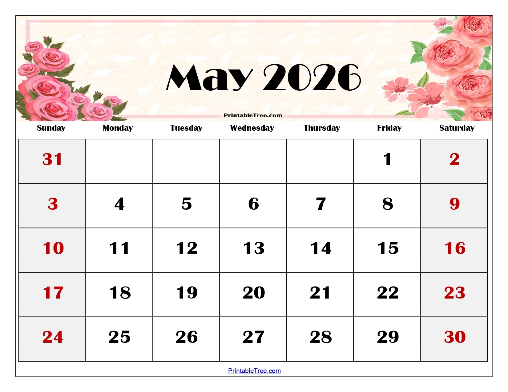 Printable May 2026 Calendar With Holidays
