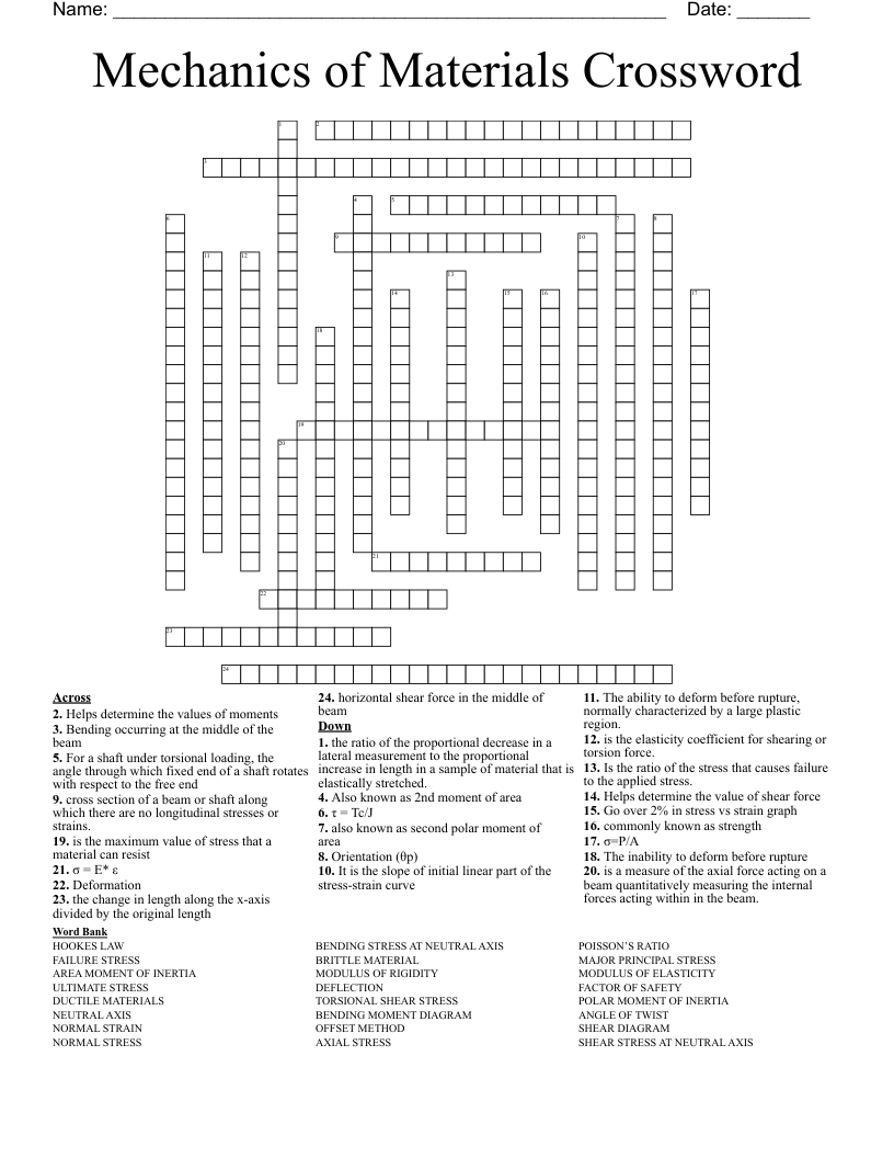 Free Crossword Puzzles Printable For Mechanics