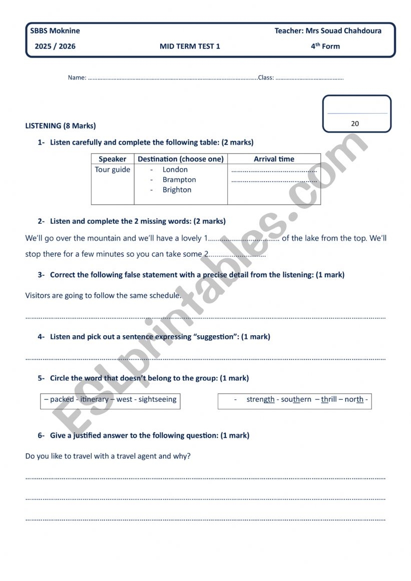 Form 3 Mid Term 1 Exams 2026