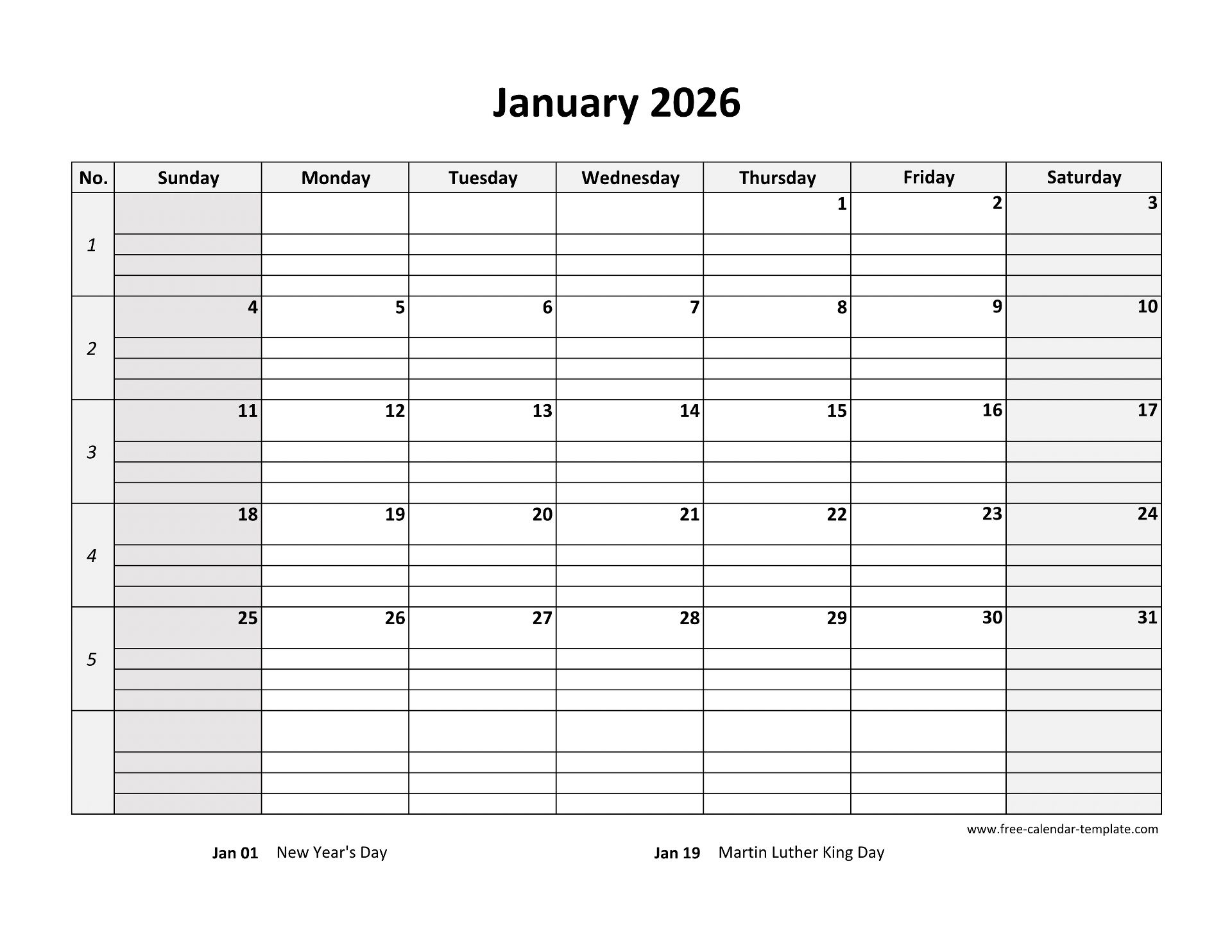 Monthly 2026 Calendar Free Printable With Grid Lines Designed 
