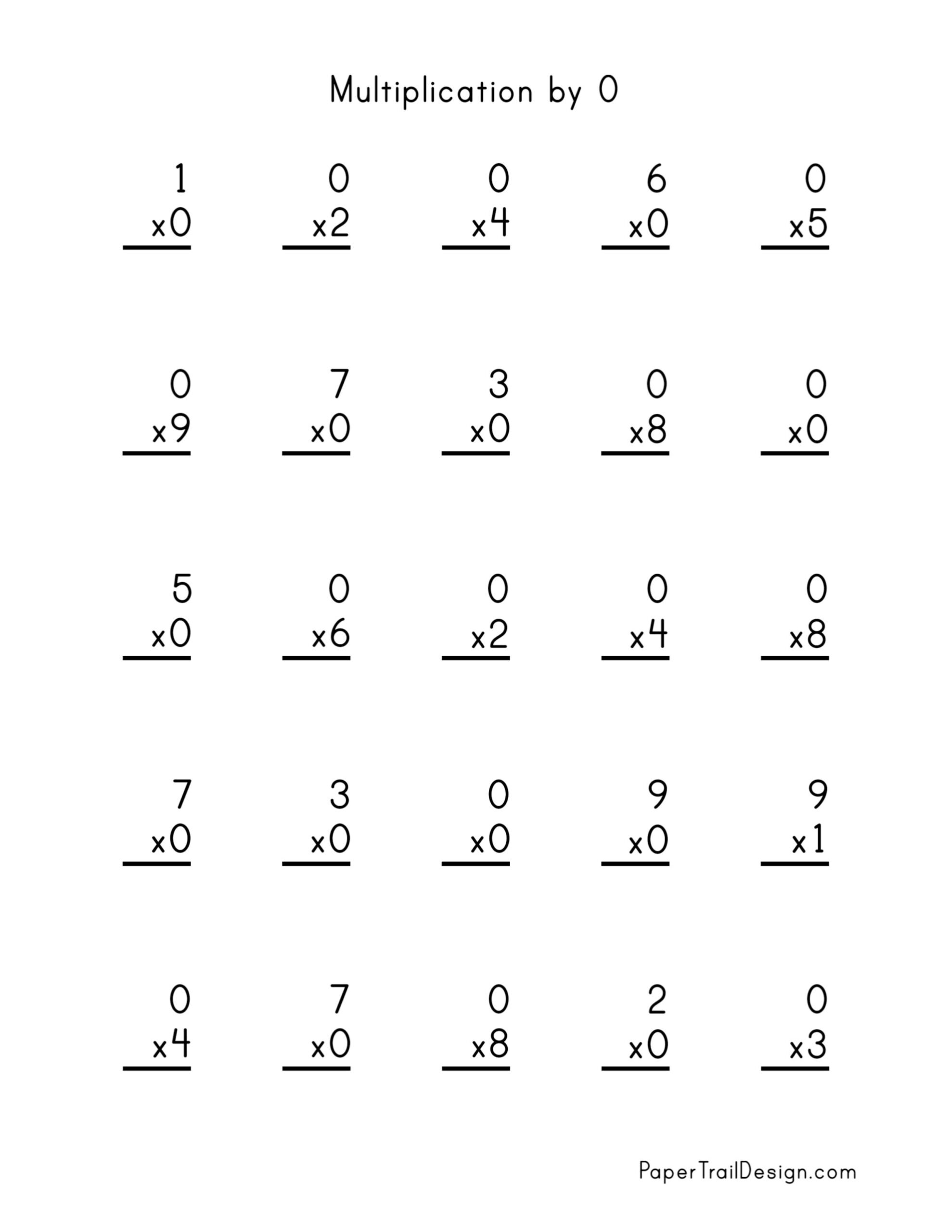 Multiplication Facts 0-5 Printable Worksheets