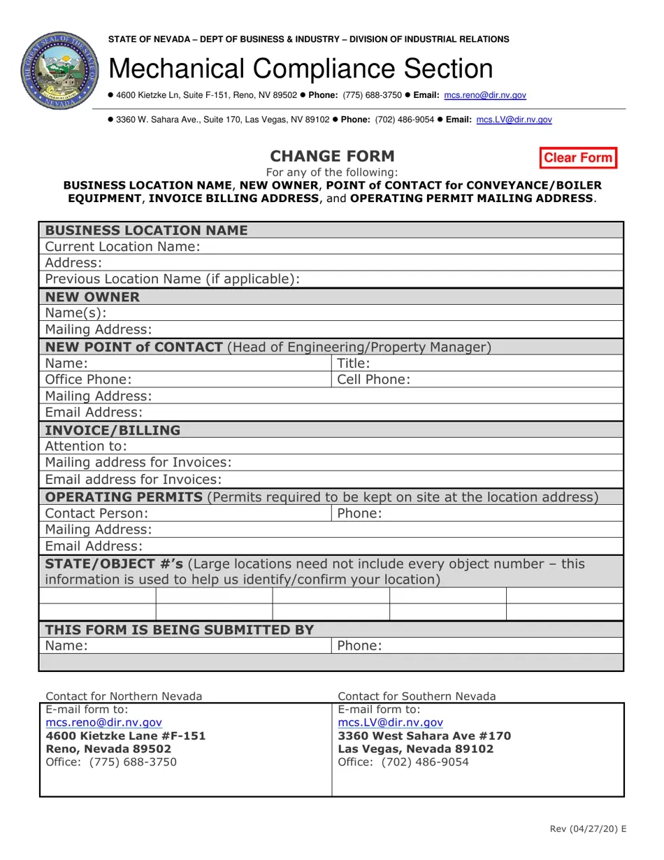 Nevada Address Change Form Download Fillable PDF Templateroller
