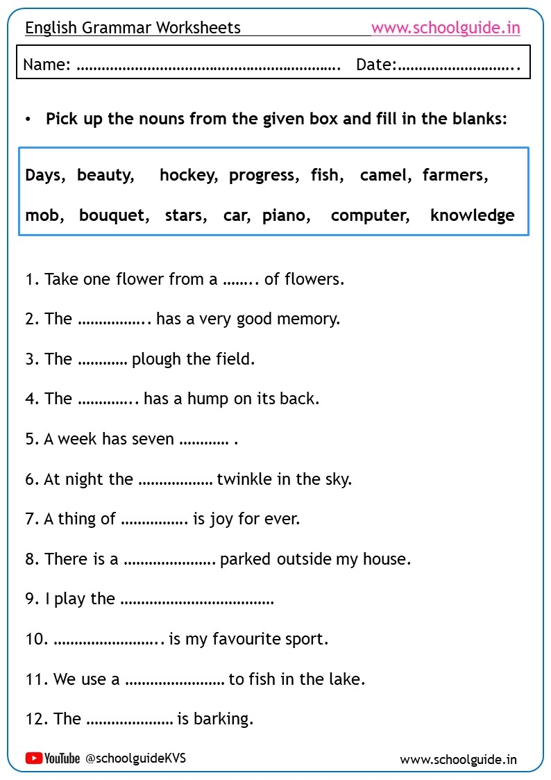 Nouns Worksheets