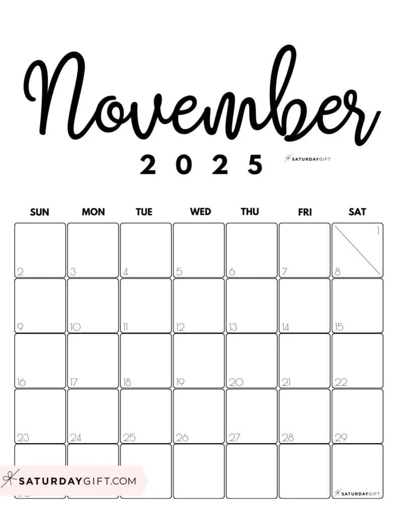 November 2025 Calendars 23 Cute Free Printable PDFs SaturdayGift