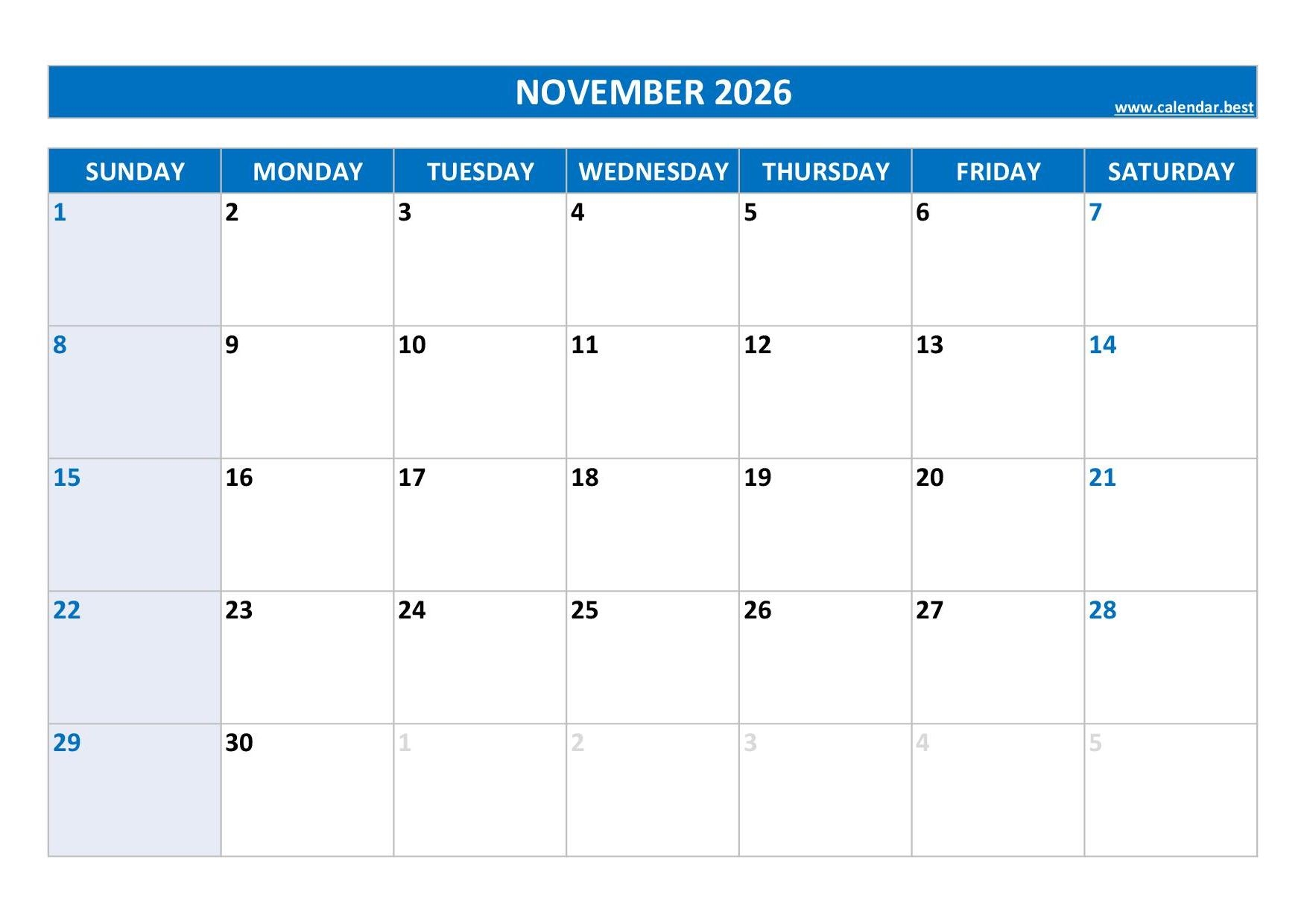 November 2026 Calendar Image