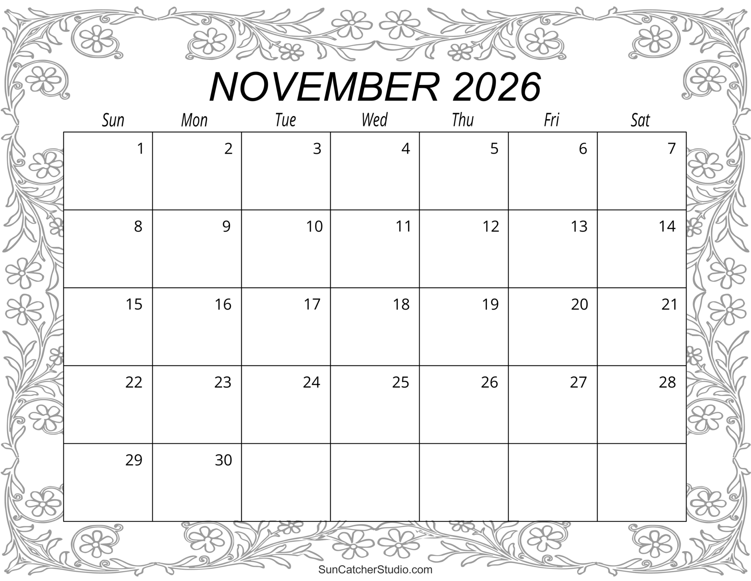 November 2026 Calendar Printable With Notes