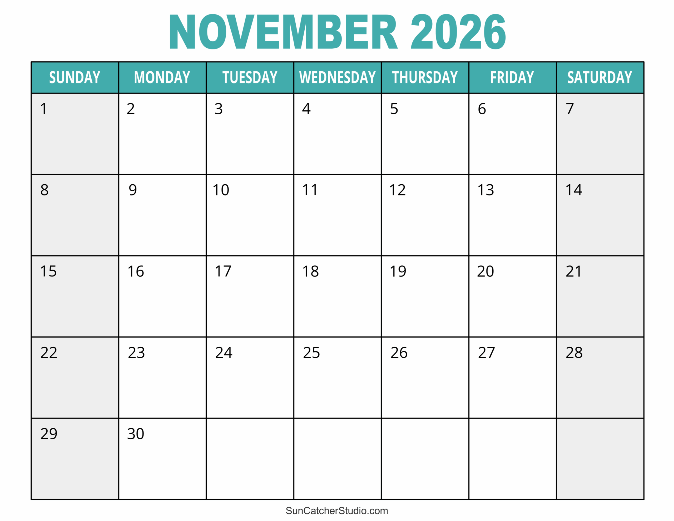Printable Calendar Sheet From November 2026