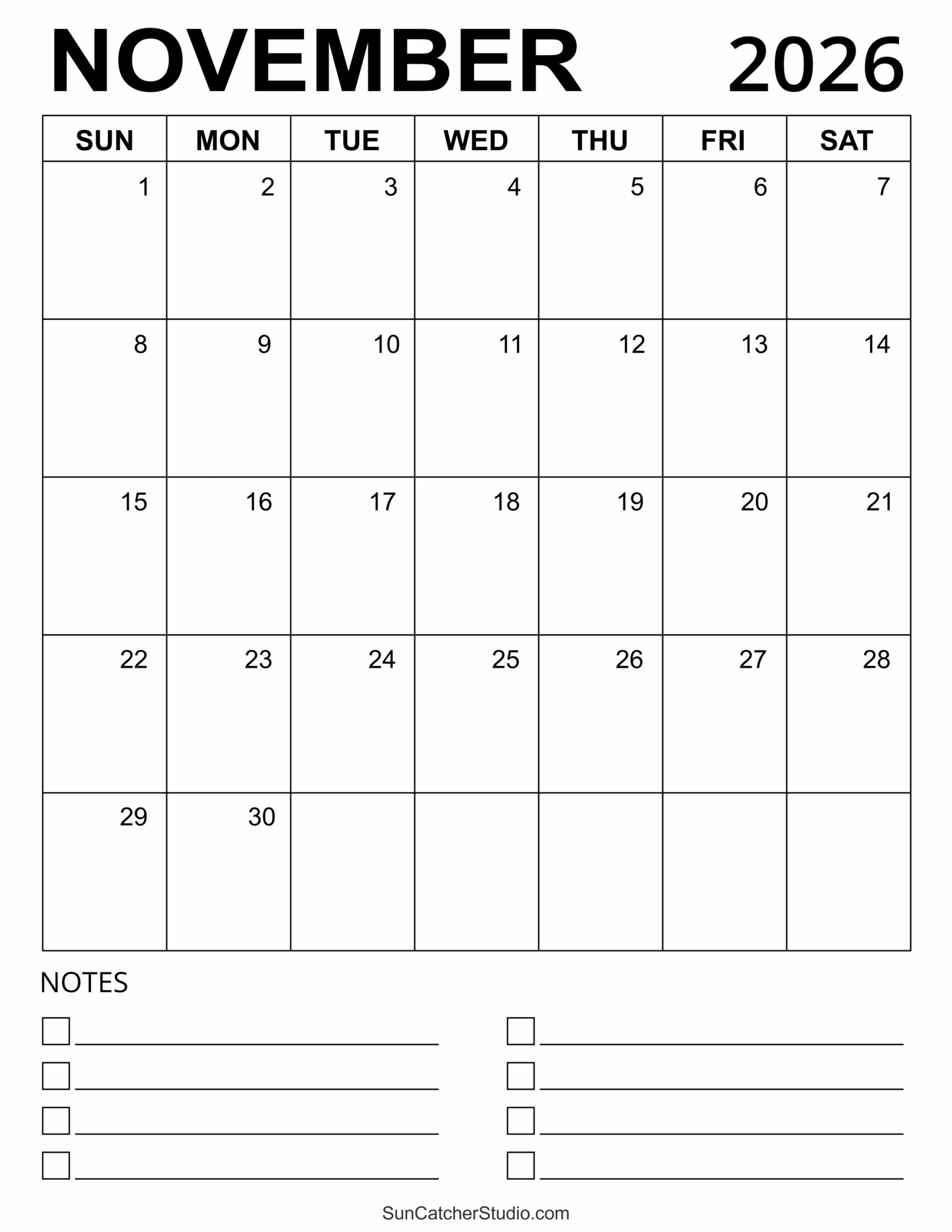 Cute Printable Calendar November 2026