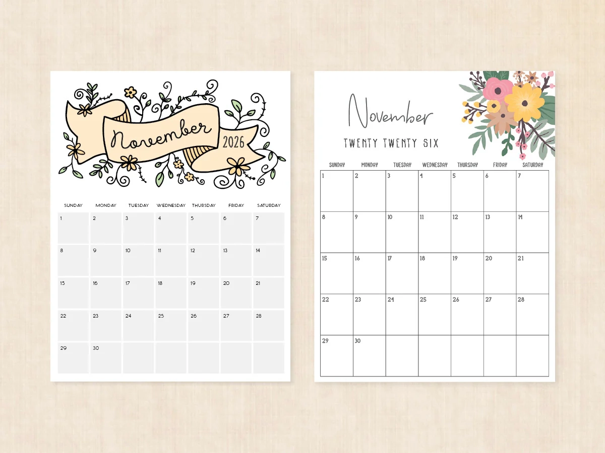 November 2026 Calendar Printable Fresh Calendars