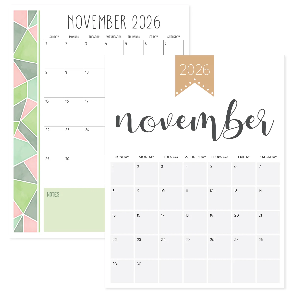 Cute November 2026 Printable Calendar