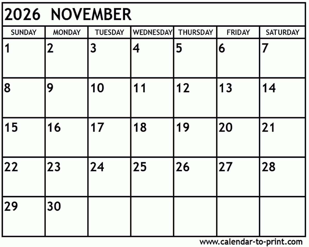Printable A Calendar Com November 2026