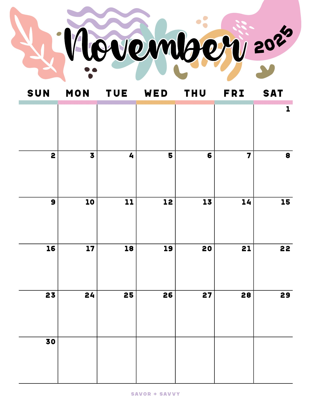 November 2026 Calendar Templates 14 Free Printables Savor Savvy