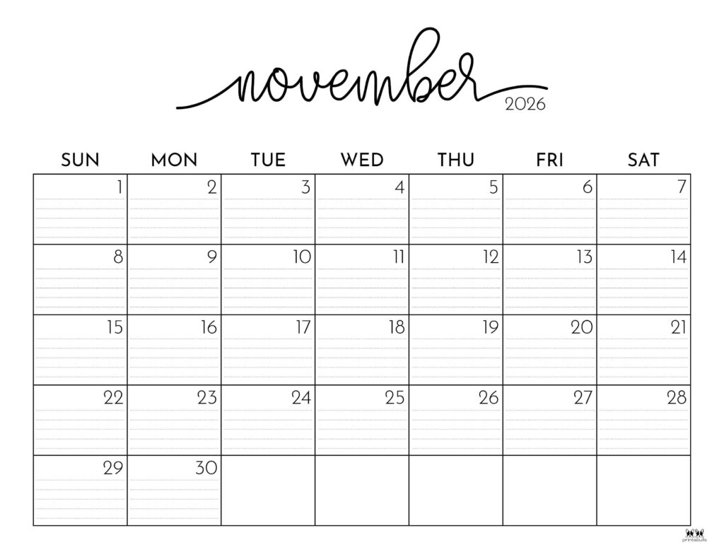 Printable Novembe 2026 Calendar