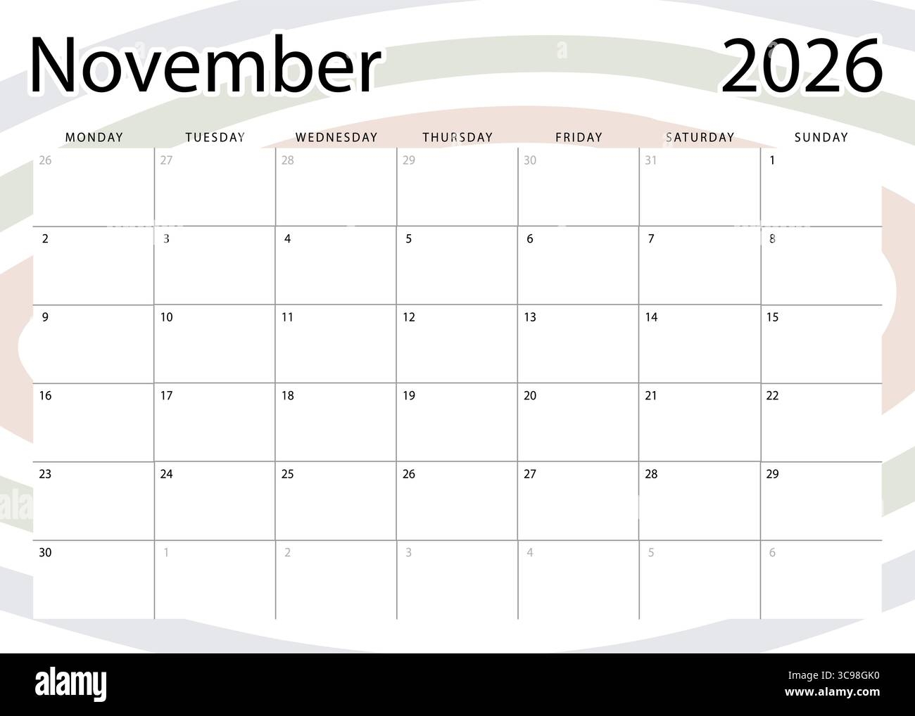 November 2026 Calendar Printable Monday Start