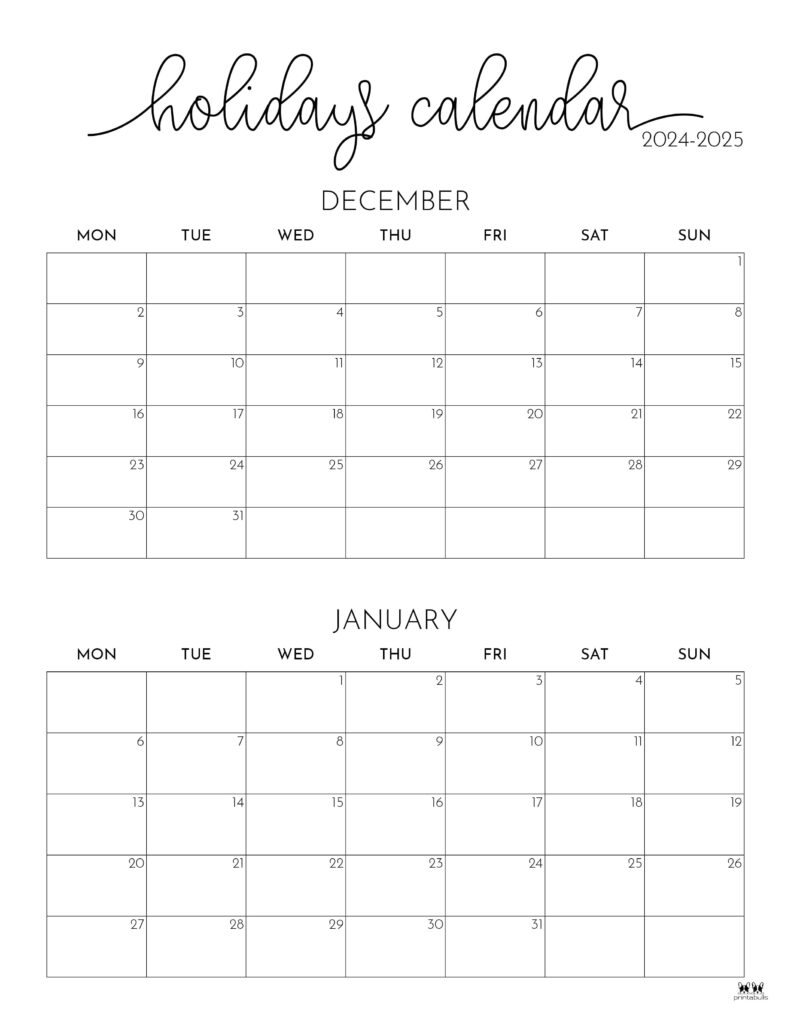 Printable Calendar December January