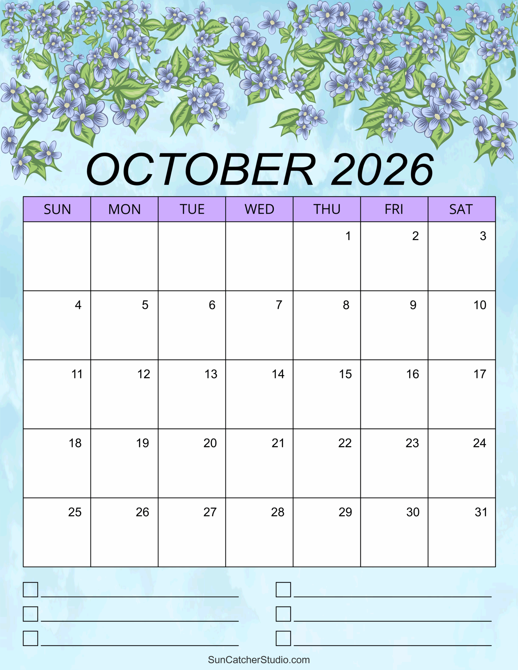 October 2026 Blank Calendar Printable