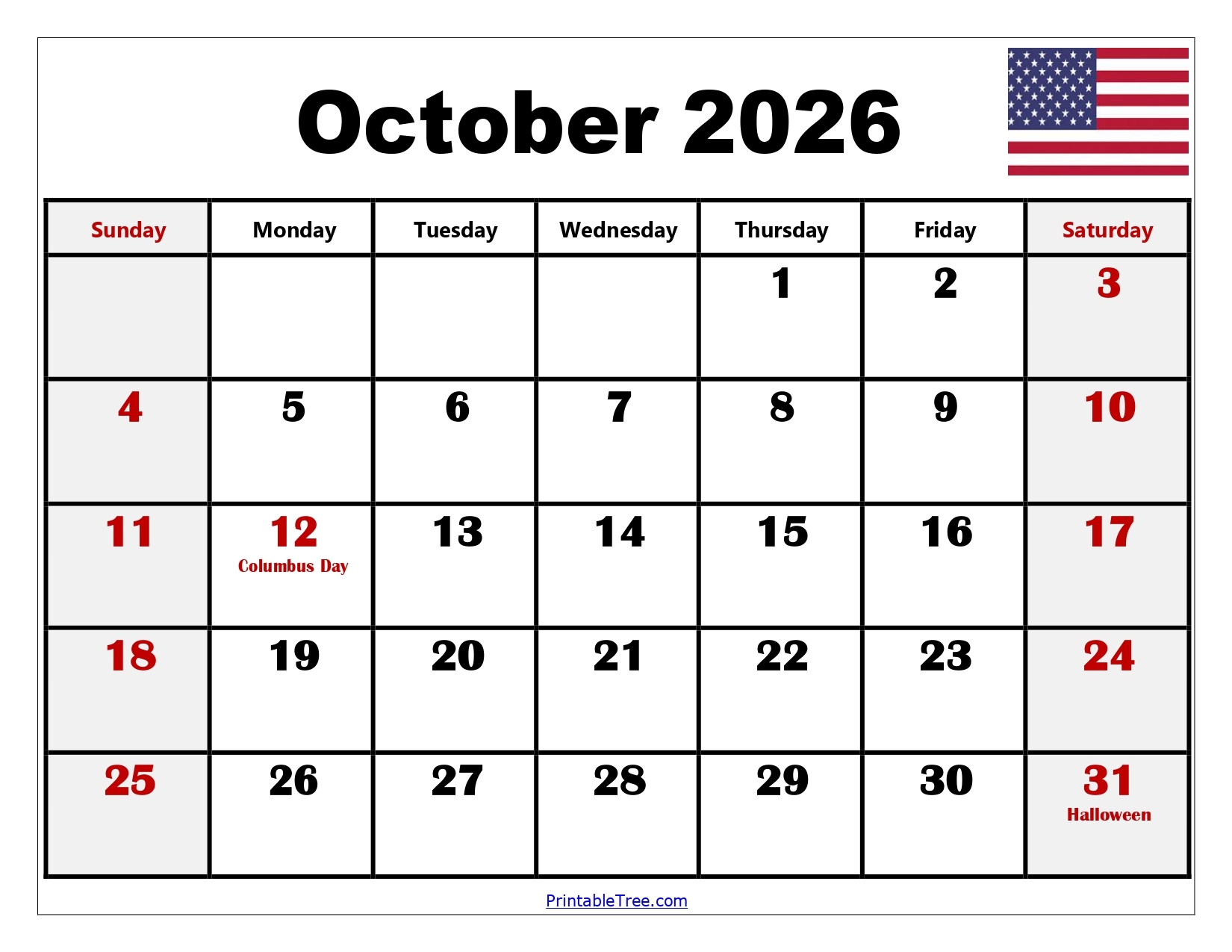 Printable 2026 October November December Calendar