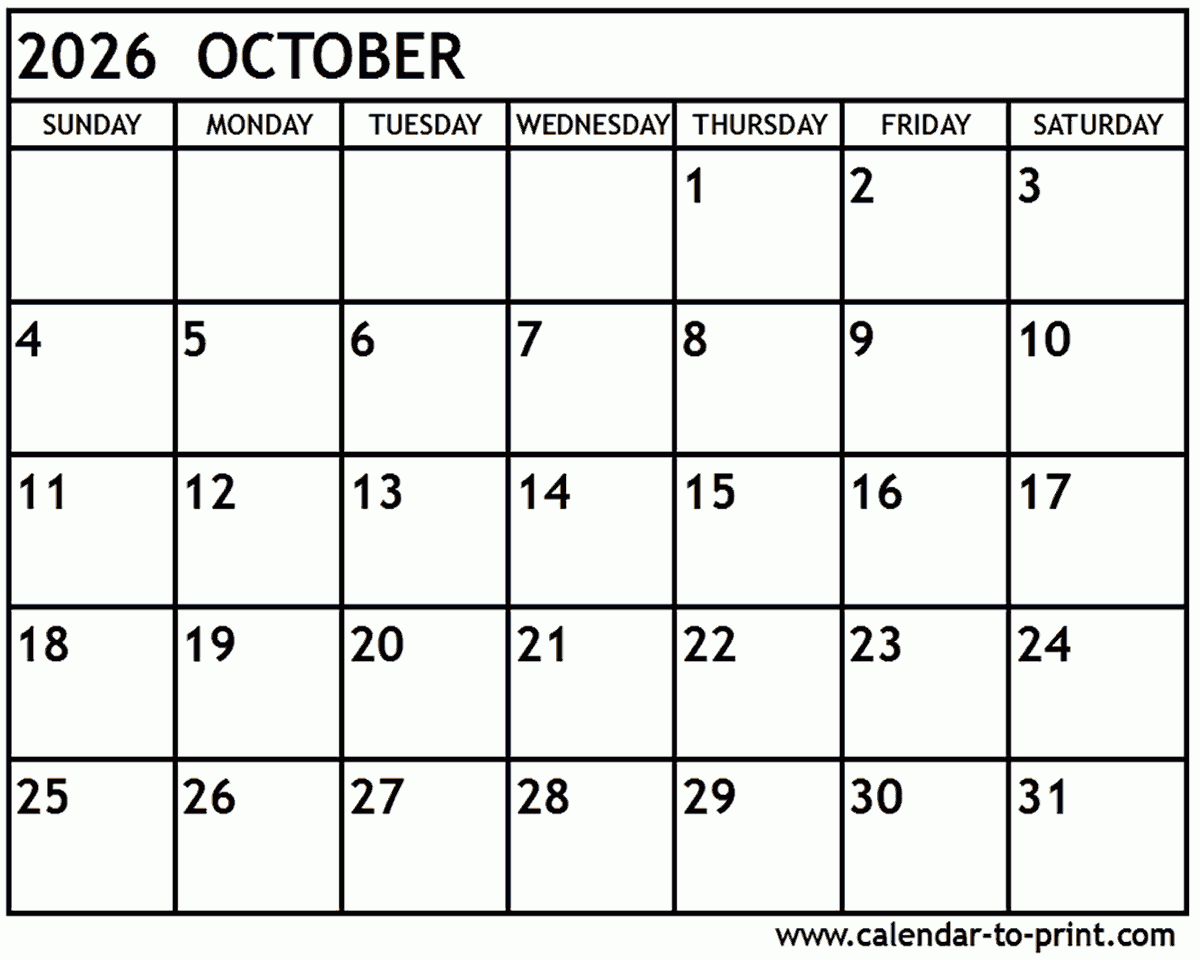 October 2026 Blank Calendar Free