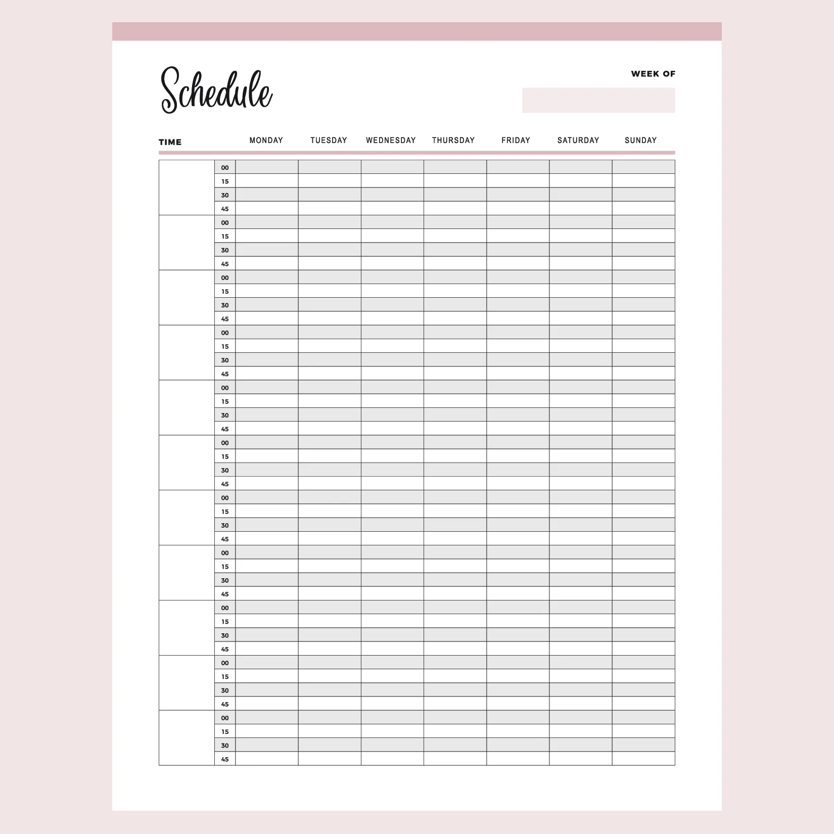 Printable 15 Minute Schedule Instant Download PDF A4 And US 