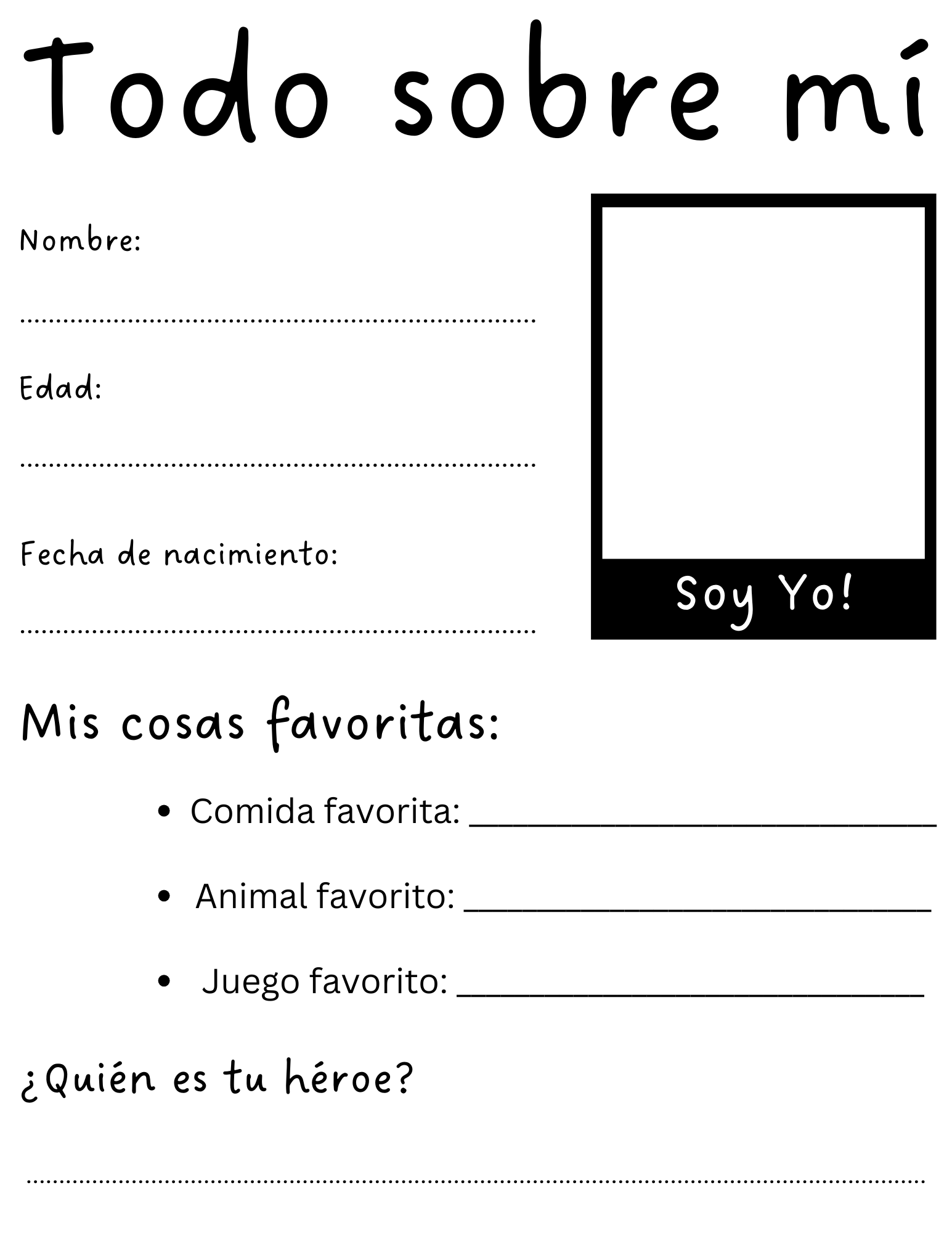Printable All About Me In Spanish Worksheet Todo Sobre Mi 