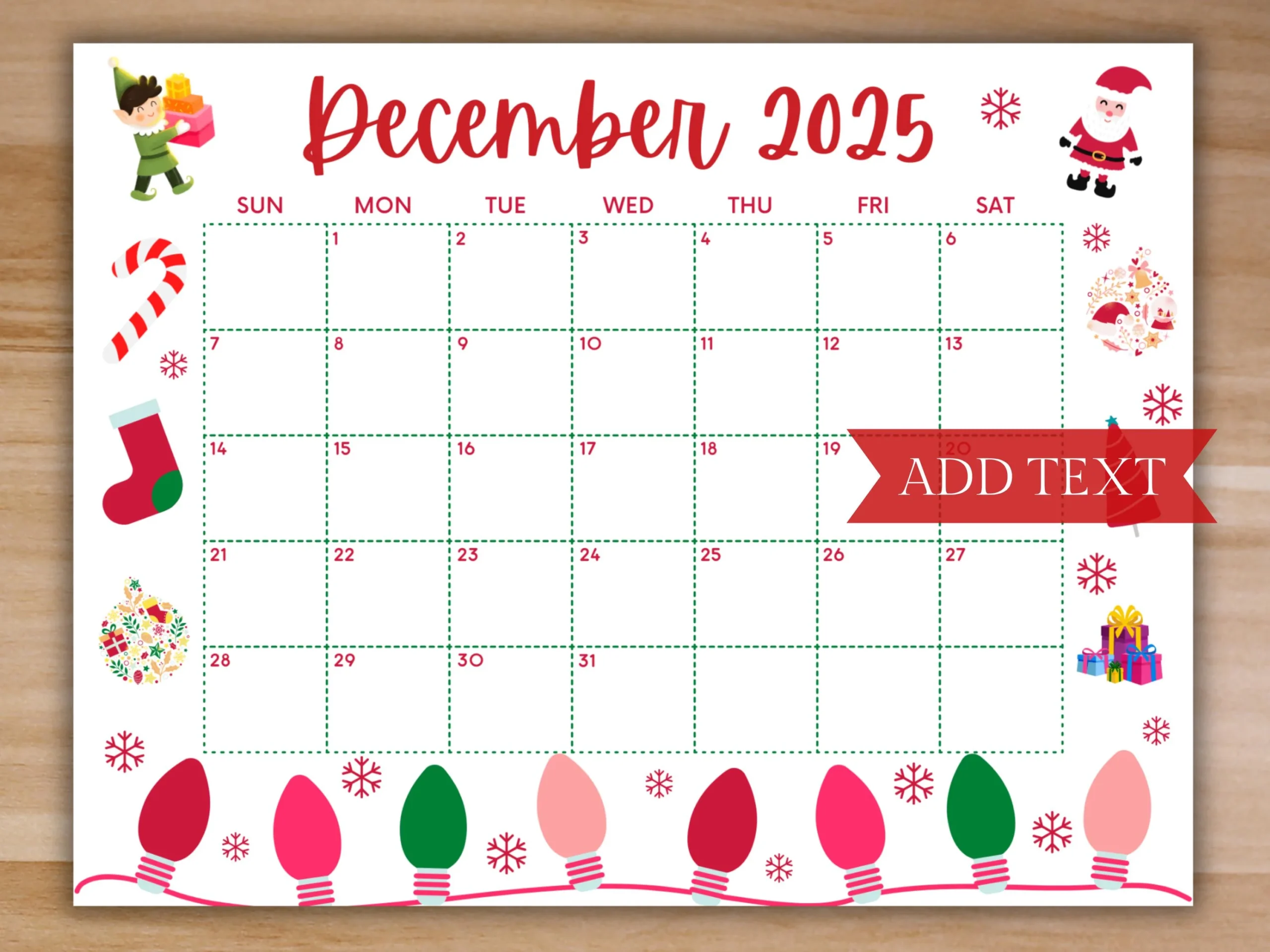 Printable December Calendar 2025 Christmas Calendar Holiday 