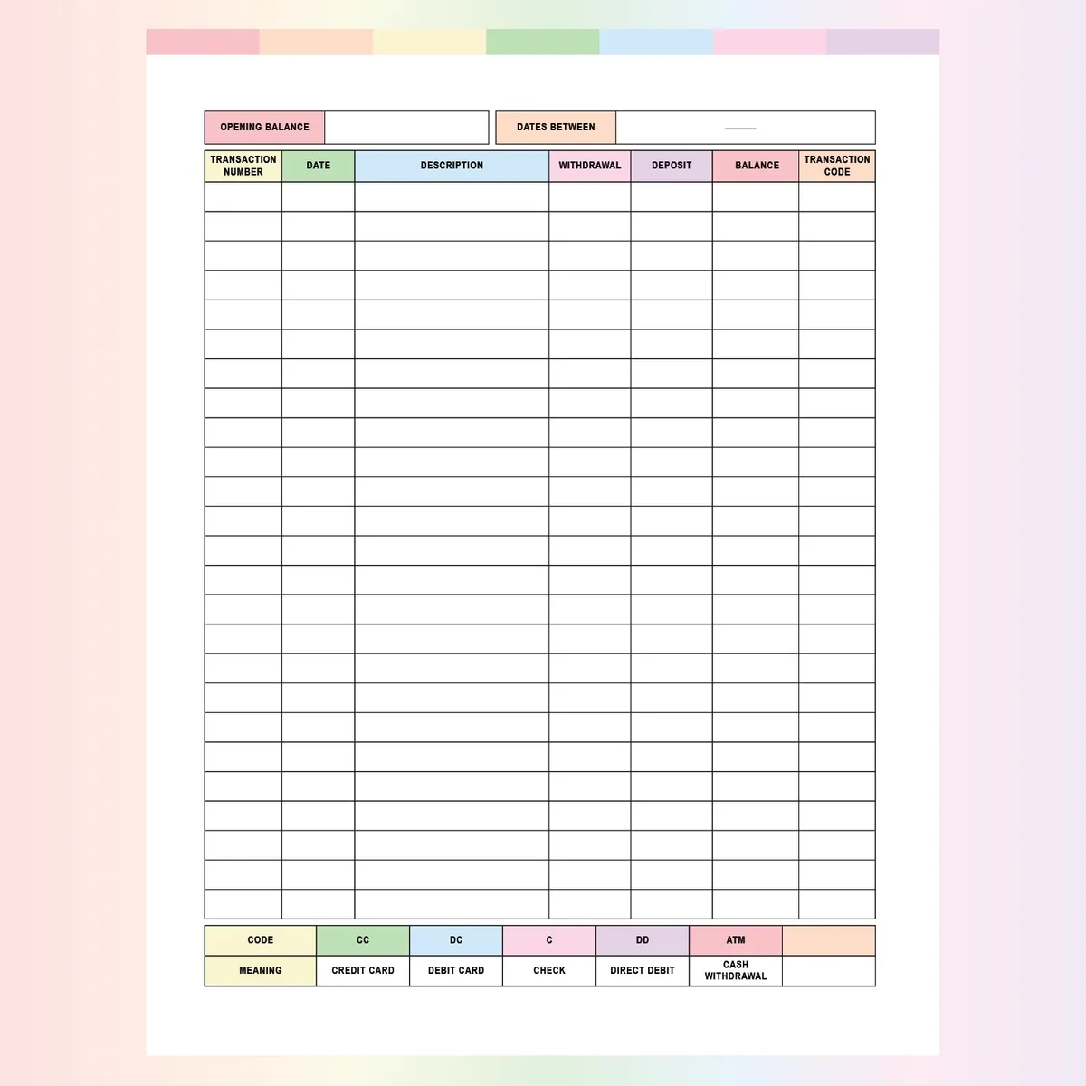 Printable Ledger Template