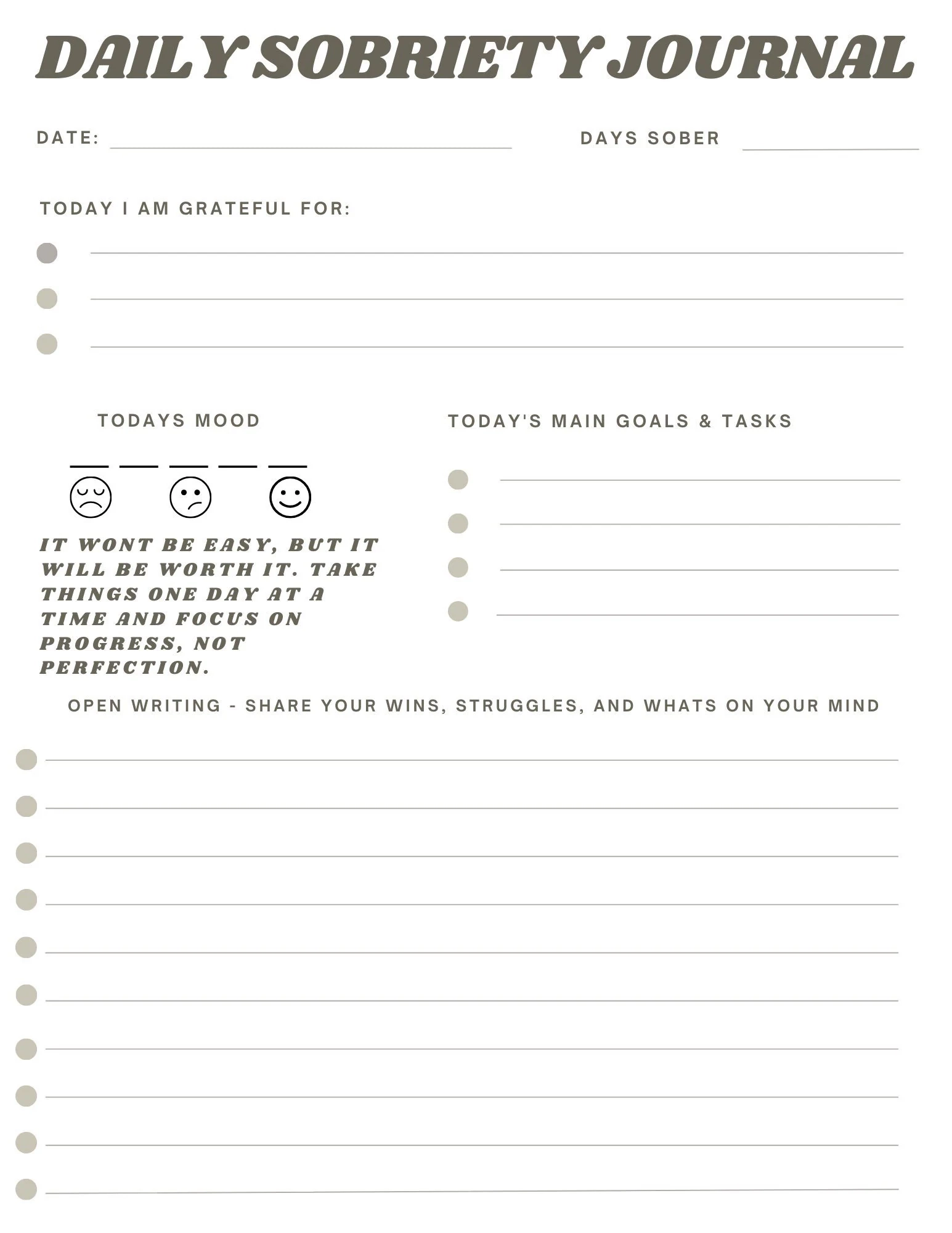 Printable Recovery Planner 12 Step Worksheet Recovery Journal 