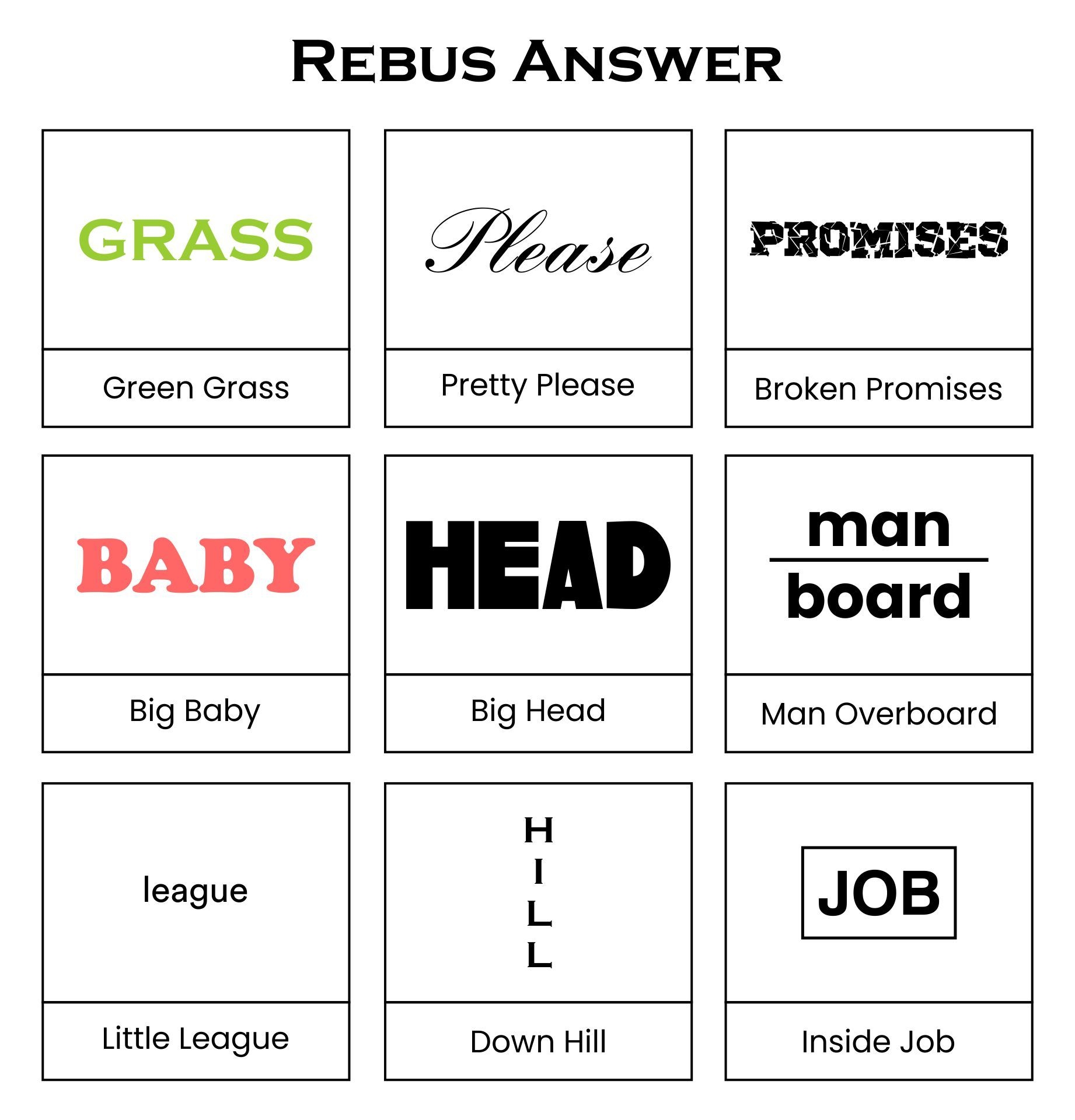 Rebus Puzzles Printable For Kids